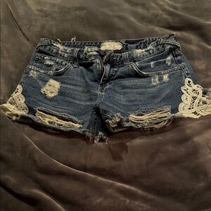 Free People Blue Jean Shorts with Cream Lace
